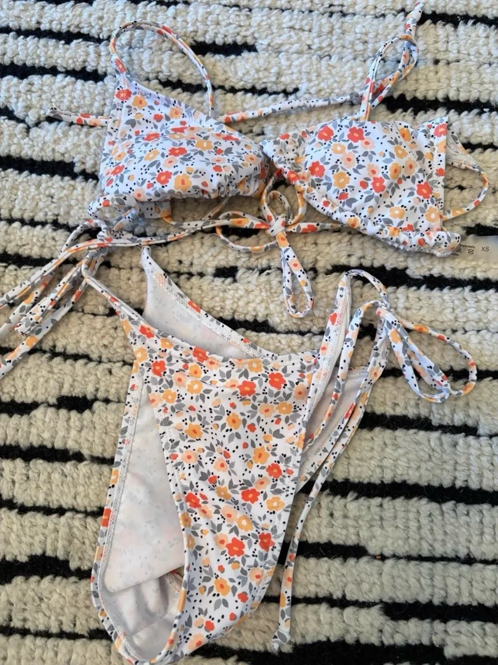 Floral Tie-Back Kids One-Piece Bikini in White with Orange & Yellow Flowers